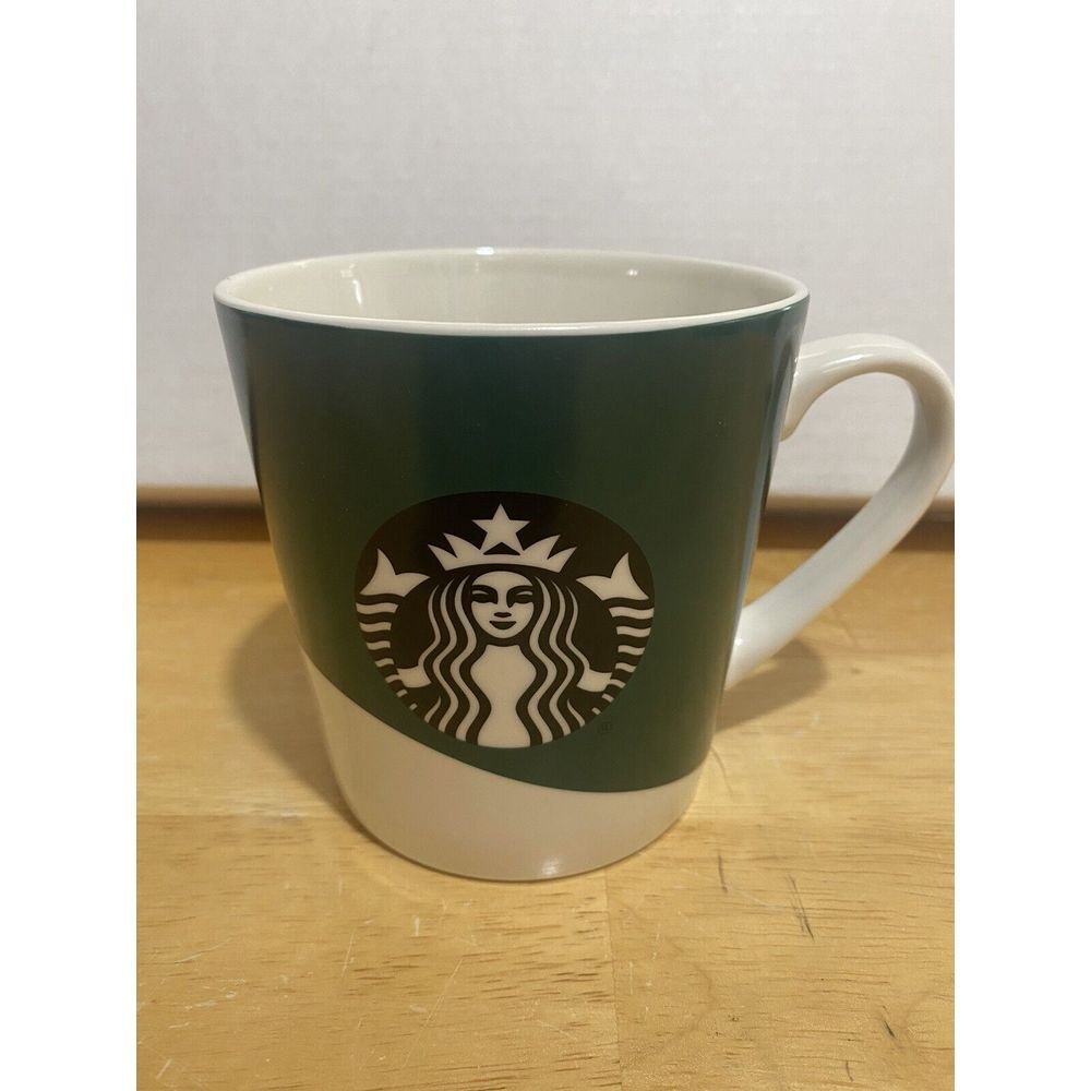 Starbucks Half Green White Mermaid Siren Logo Ceramic Coffee Tea Mug‎ Cup 18 oz